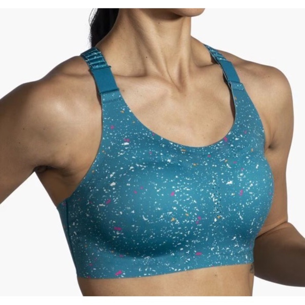 NEW Brooks Dare‎ Racerback Sports Bra 2.0 Women 34B Lagoon Speckle High Impact